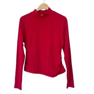 Peruvian Connection Red Pima Cotton Mock Neck Ruched Top Sz L